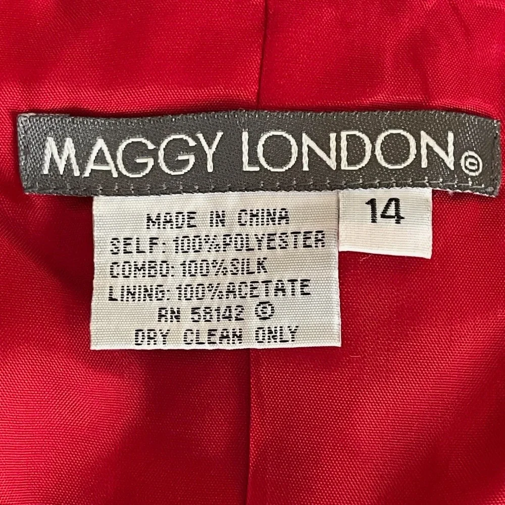 Maggy London Women's Red Silk Trim Ruched Waist Fit & Flare Party Dress Size 14